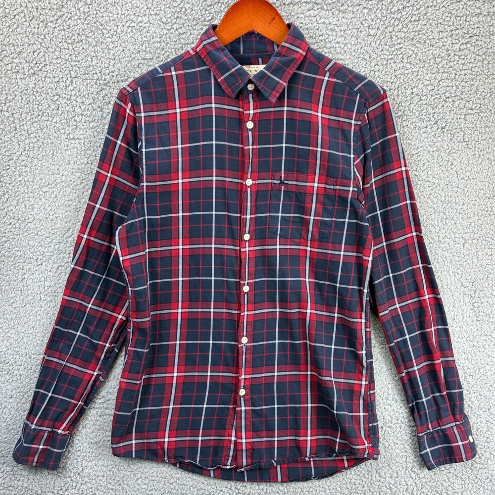 Jack Wills Classic Fit Plaid Button Up Shirt Mens Size S Red Flannel Navy Casual